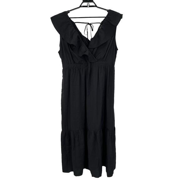 River Island Plus dress ruffle smock maxi black size 20 - Picture 2 of 8